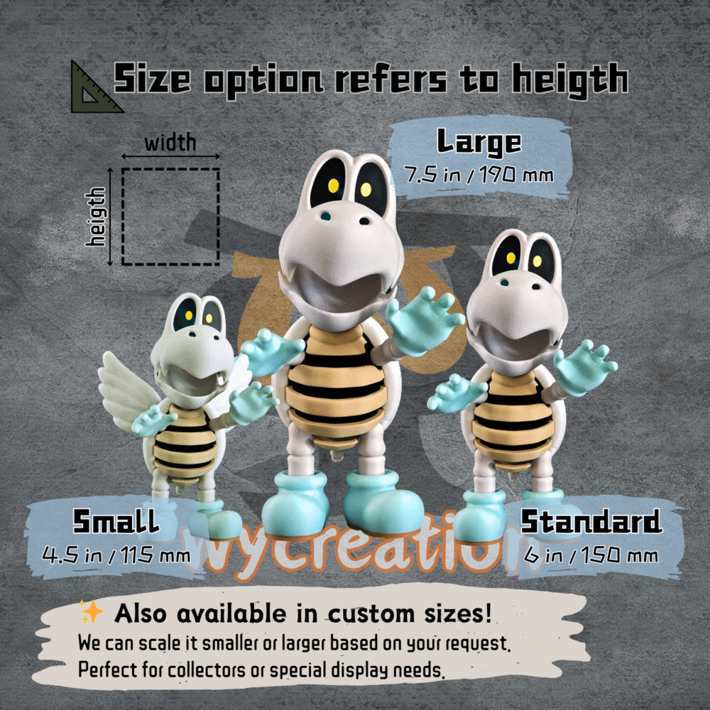 Dry Bones 3D Printed Figure – Handmade Collectible Skeleton Koopa