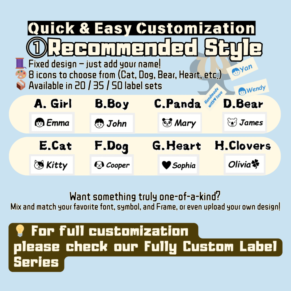 School Starter Label Pack – Cute Ready-to-Use Iron-On Fabric Labels for Kids